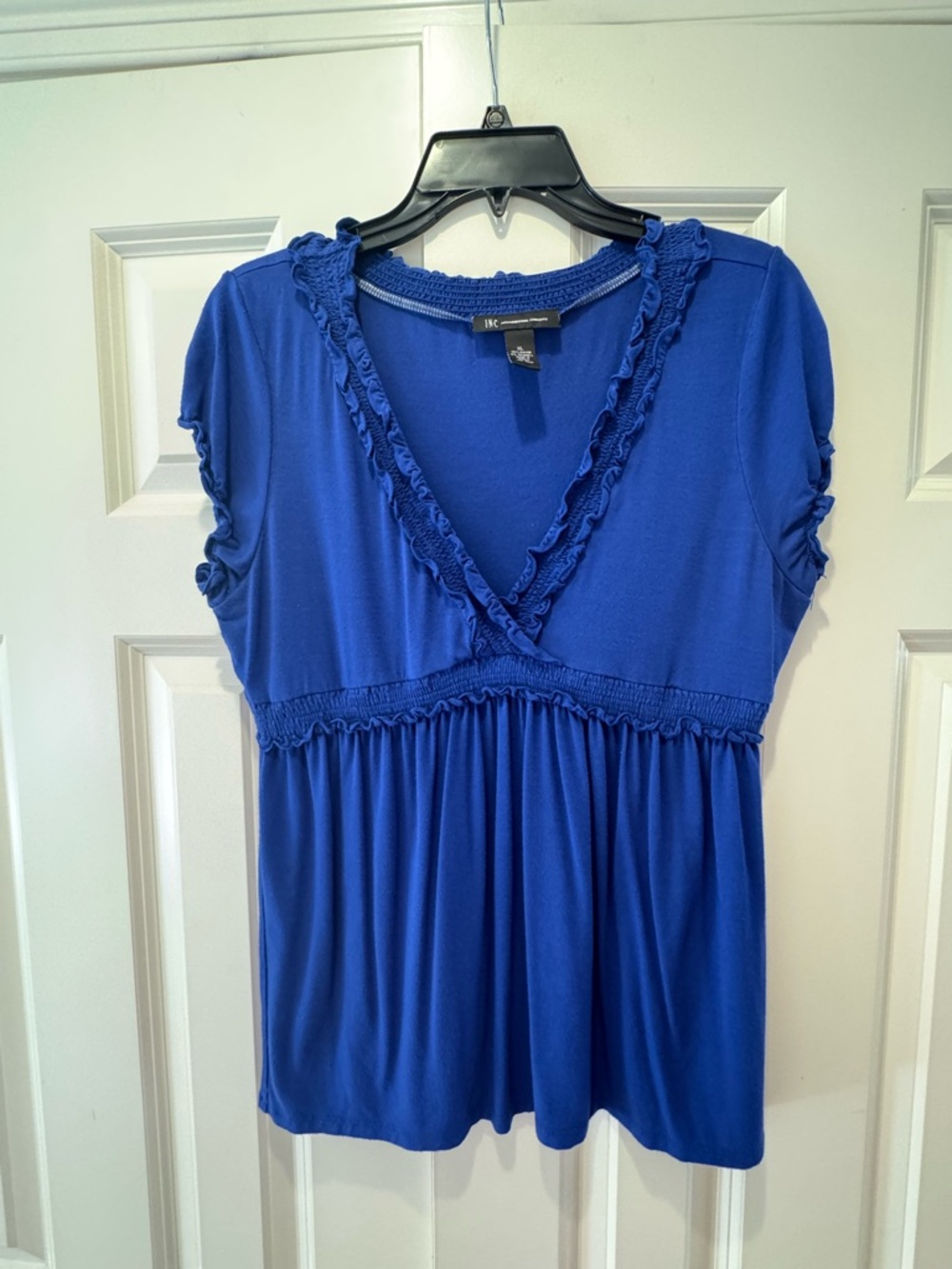 INC International Concepts Royal Blue Ruffle-Trim V-Neck Tunic Top